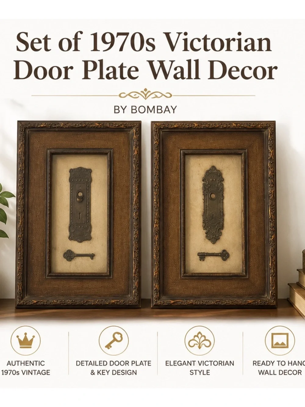 Bombay Victorian Door Plate & Key Wall Art in Brown and Gold